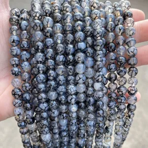Natural Black Dragon Vein Agate Round Loose Beads Polished Crackle Agate Stone For DIY Jewelry Making Bracelet Accessories