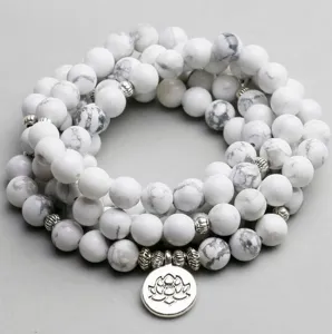 Natuursteen Kralen Mala Gebetsperlen Armband Ketting Met Legering Lotus OM Hanger Meditatie Sieraden