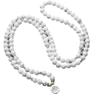 108 Kralen 8mm Witte Steen Mala Gebedsketen Armband met Lotus Hanger Mode Sieraad