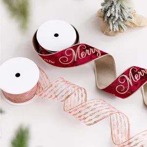 Nastro di Velluto Rosso Vino di Natale Nastro a Rete Glitter Rosa Floccaggio Singolo DIY Fiocchi Confezione Regalo Decorazione Albero