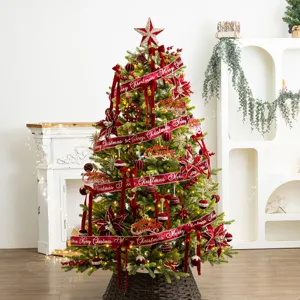 Nastro natalizio in velluto bordeaux con stampa Merry Christmas per l'albero di Natale