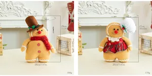 Christmas gingerbread man and woman plush dolls set with weight and size details
