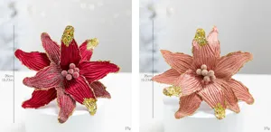 Glittery velvet Christmas flowers in burgundy and champagne colors with dimensions