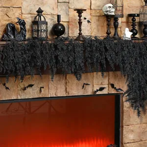 Halloween Black Cedar Cypress Garland Artificial Spooky Vine For Fireplace Mantle Front Door Wall Hanging Home Decor