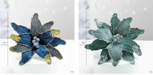 Detail view of 26cm artificial velvet poinsettia with glitter petals for DIY decor