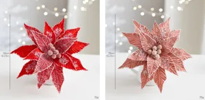 Detailed size guide for 26cm red velvet artificial poinsettia with ice crystals
