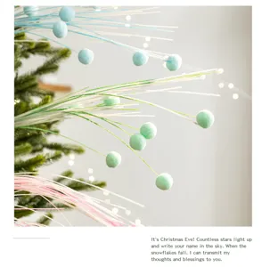 Close-up detail of colorful Christmas pom-pom decorative picks for DIY tree styling