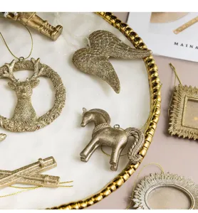 Weihnachten gold Harz Elk Engel Pferd Hängende Ornament Set für Baum Urlaub Heimtextilien