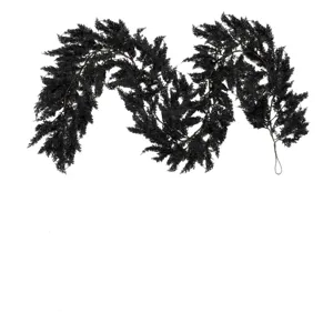 Realistic black artificial cedar garland for Halloween mantel and front door decoration