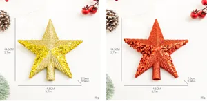 Kleine goudkleurige en rode glitter kerstboomsterren met gedetailleerde afmetingen
