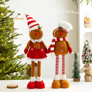 Plush gingerbread man doll couple standing Christmas decorations for home festive display