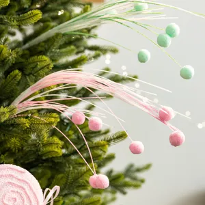Macaron Pom Pom Christmas Tree Picks Firework Willow Twig Sprays DIY Glitter Holiday Decor For Xmas Home Decoration