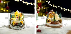 Detailed dimensions of LED Christmas musical box ornament with rotating train and snow house