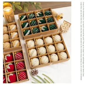 Detailed view of assorted flocked Christmas balls in various colors and textures.