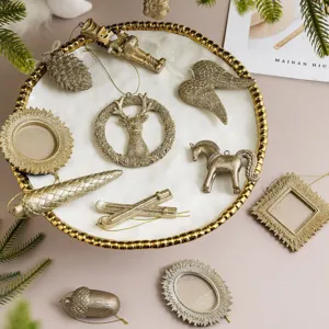 Champagner Harz Weihnachtsbaumschmuck Elch Tannenzapfen Flügel Nussknacker Hängeanhänger DIY Fotorahmen Nordische Feiertagsdekoration