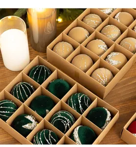 Detailed view of luxury flocked Christmas ornaments with pearls and glitter stars