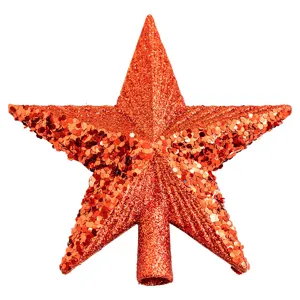 Glitterende rode vijfpuntige kerstboomtop ster decoratie met fonkelende lovertjes