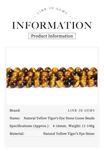 Tableau de spécifications détaillées pour perles en pierre œil de tigre jaune naturel