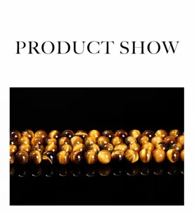 Vue détaillée de perles rondes en œil de tigre jaune naturel au lustre doré soyeux.
