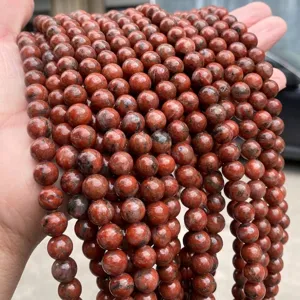 Cuentas Sueltas Redondas de Piedra Natural Sésamo Rojo para Joyería DIY Pulseras Collares Jaspe Sésamo Rojo Cuentas de Piedra