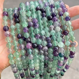 Natural Rainbow Fluorite Round Loose Beads Icy Crystal Gemstone Beads For DIY Bracelet Necklace Jewelry Making Accessories