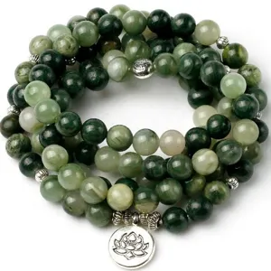 Pierre Naturelle Agate 108 Perles Mala Prière Bracelet Collier Avec Pendentif Lotus en Alliage Yoga Méditation Bijoux de Mode