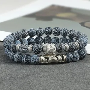 Bohemien Natuurlijke Agaat Steen Kralen Armband Set Boeddha Hoofd Yoga Charm Mode Sieraden Cadeau Voor Vrouwen Mannen
