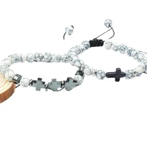 Set van 2 8mm natuursteen kruis kralen armbanden yoga charm sieraden voor heren en dames