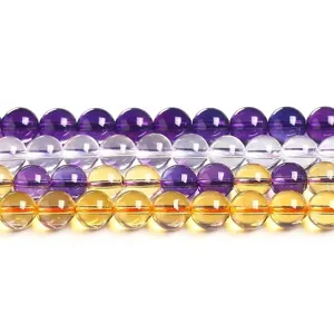 Crystal Loose Beads Round Strand For DIY Jewelry Making Accessories Piezoelectric Citrine Amethyst Quartz Beads For Handcrafting