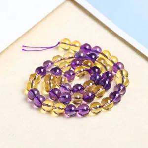 Purple and yellow ametrine crystal round loose beads for DIY jewelry making