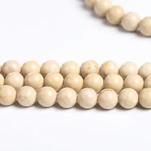 Natural White Fossil Stone Round Beads For Jewelry Making DIY Bracelet Necklace Semi-Finished Handcrafted Smooth Stone Loose Beads Wholesale