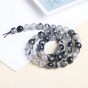Perles rondes en quartz rutilé noir naturel pour la fabrication de bijoux DIY