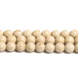 High-quality natural white fossil stone round loose beads for DIY jewelry making