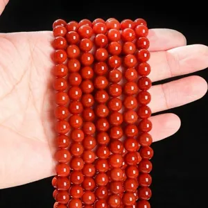Natural Nanhong Agate Round Loose Beads Vermilion Stone Polished Gemstone Strand For DIY Jewelry Making Accessories