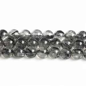Perles rondes en quartz rutilé noir naturel pour bijoux DIY collier et bracelet