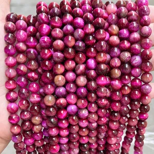 Leuchtende magentafarbene Tigerauge-Rundperlen mit Chatoyance für DIY-Schmuck