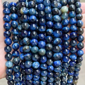 Natürliche blaue Tigerauge-Rundperlen für DIY-Schmuckherstellung und Armbänder.