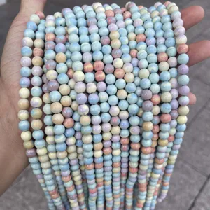 Cuentas redondas de piedra Alashan de colores pastel para accesorios de joyería DIY