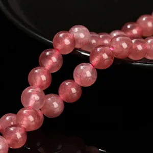 Natural 8mm pink strawberry quartz chalcedony round loose beads for DIY jewelry making