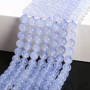 Hochwertige natürliche blaue Chalcedon-Rundperlen mit durchscheinendem Eis-Finish DIY