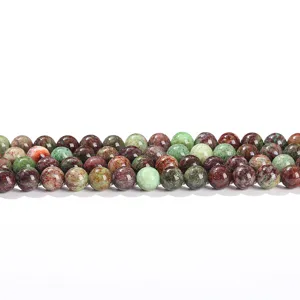 Natural green patterned stone round loose beads for DIY jewelry making and craft projects