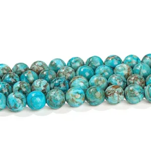 Vibrant blue turquoise round beads with brown veins for DIY jewelry making