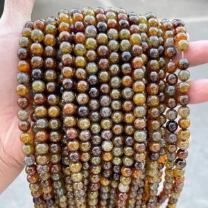 Optimized Tea Color Dragon Vein Agate Round Loose Beads Fire Crackle Agate For DIY Jewelry Making Bracelet Necklace Crafts