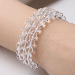 Cuentas Sueltas de Cristal Blanco Natural Hilos de Cuarzo Transparente Facetado Redondo para DIY Pulsera Collar Joyería