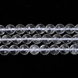 Cuentas redondas de cuarzo cristal natural facetado para creación de joyas DIY y pulseras