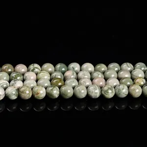 Natural green wood grain stone round loose beads for DIY bracelet jewelry making