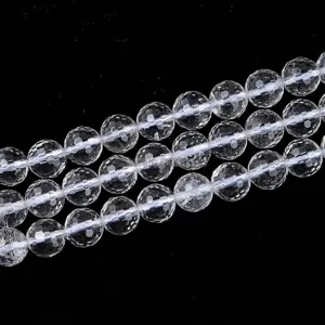 Cuentas redondas de cuarzo transparente natural facetadas para proyectos de joyería DIY