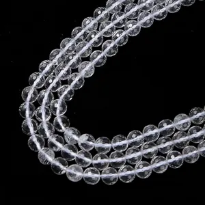 Cuentas redondas facetadas de cristal de cuarzo natural para la creación de joyas DIY