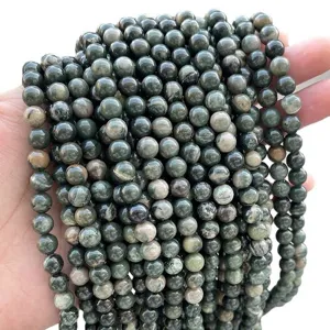 Natural green wood grain stone beads for DIY jewelry making and bracelet findings