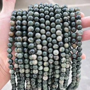Natural dark green mottled stone round beads for DIY jewelry making and bracelets.